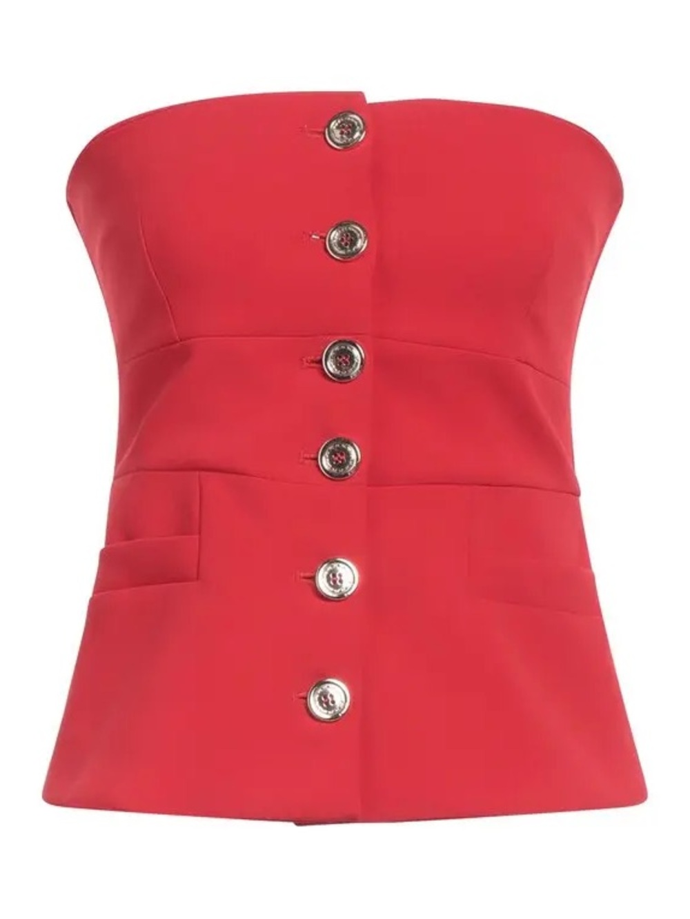 PINKO luxury Italian Designer size 6 Strapless Red Button-Front Bustier Top